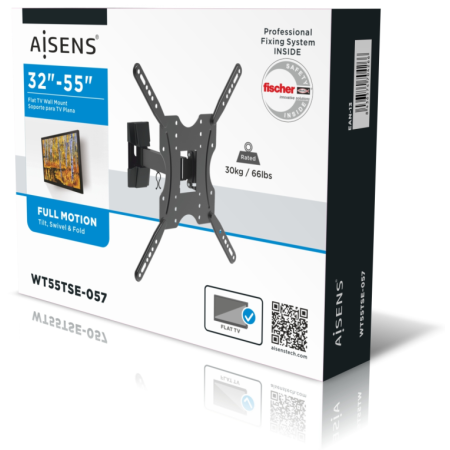 AISENS Soporte ECO giratorio, inclinable para monitor/TV 30kg (2 Pivotes) de 32-55, Negro
