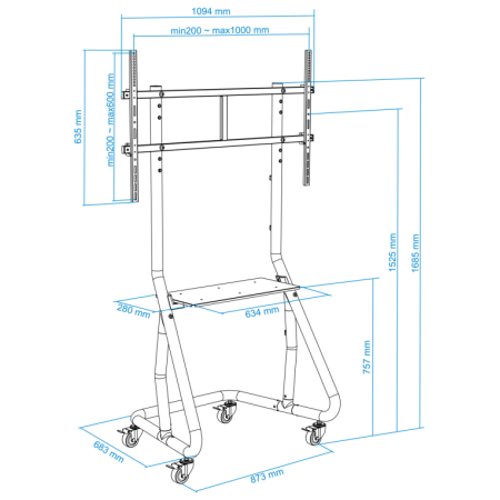 TooQ FS20200M-B Soporte de suelo con ruedas/patas para pantallas de 60″ - 105″