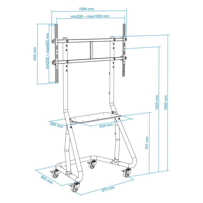 TooQ FS20200M-B Soporte de suelo con ruedas/patas para pantallas de 60″ - 105″
