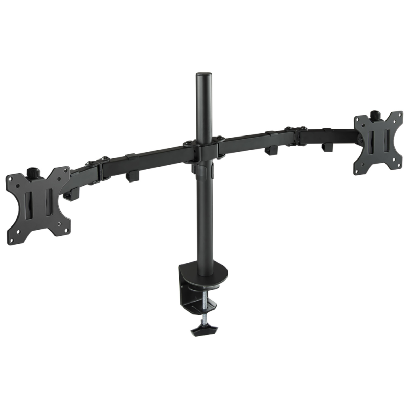 TooQ Soporte de Mesa Giratorio e Inclinable para 2 Pantallas (Monitor / TV Plasma / LCD / LED) 13” – 32”, de Dos Brazos, Negro