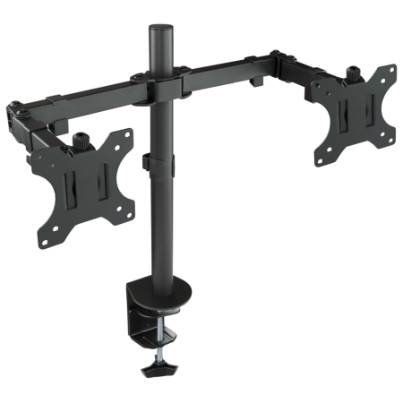 TooQ Soporte de Mesa Giratorio e Inclinable para 2 Pantallas (Monitor / TV Plasma / LCD / LED) 13” – 32”, de Dos Brazos, Negro