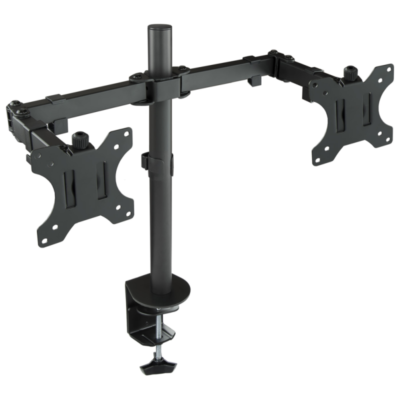 TooQ Soporte de Mesa Giratorio e Inclinable para 2 Pantallas (Monitor / TV Plasma / LCD / LED) 13” – 32”, de Dos Brazos, Negro