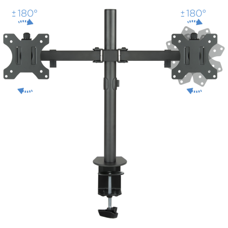 TooQ Soporte de Mesa Giratorio e Inclinable para 2 Pantallas (Monitor / TV Plasma / LCD / LED) 13” – 32”, de Dos Brazos, Negro