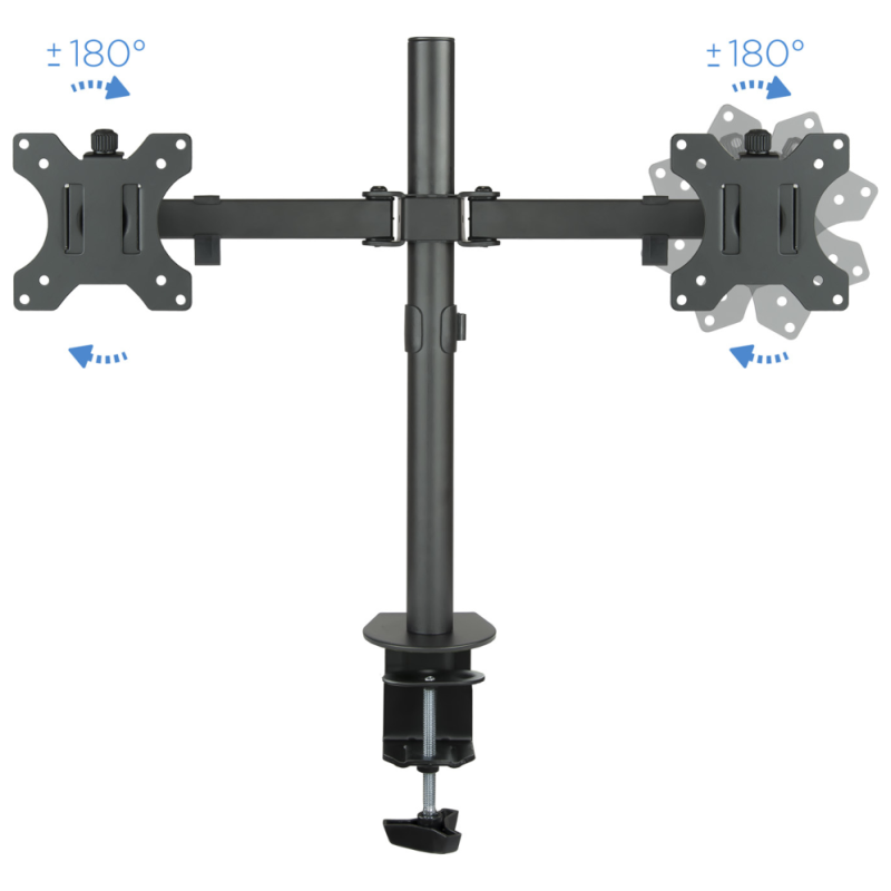 TooQ Soporte de Mesa Giratorio e Inclinable para 2 Pantallas (Monitor / TV Plasma / LCD / LED) 13” – 32”, de Dos Brazos, Negro