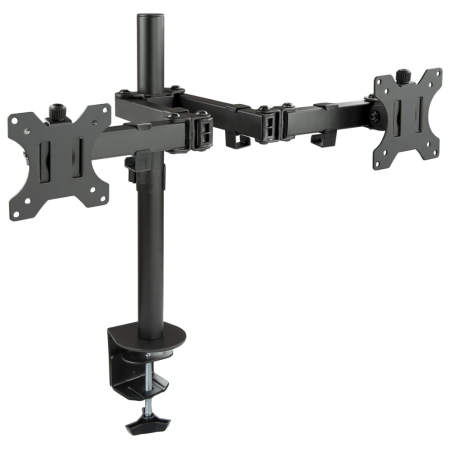 TooQ Soporte de Mesa Giratorio e Inclinable para 2 Pantallas (Monitor / TV Plasma / LCD / LED) 13” – 32”, de Dos Brazos, Negro