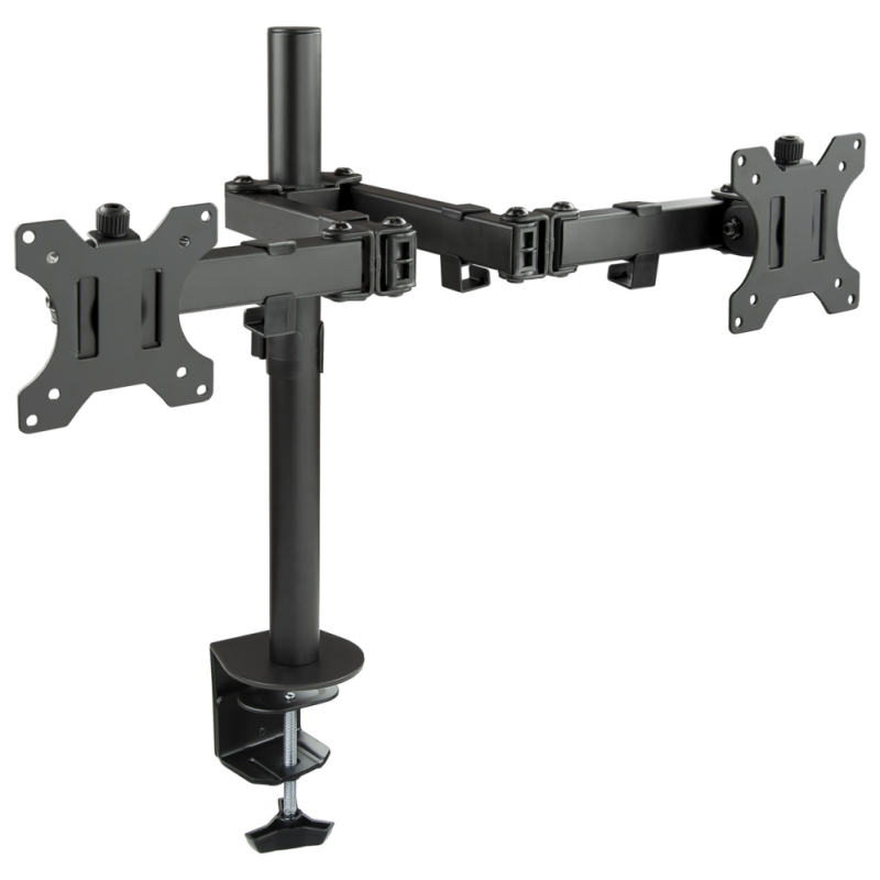 TooQ Soporte de Mesa Giratorio e Inclinable para 2 Pantallas (Monitor / TV Plasma / LCD / LED) 13” – 32”, de Dos Brazos, Negro