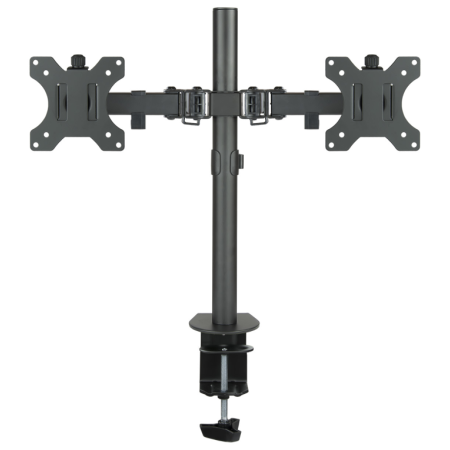 TooQ Soporte de Mesa Giratorio e Inclinable para 2 Pantallas (Monitor / TV Plasma / LCD / LED) 13” – 32”, de Dos Brazos, Negro