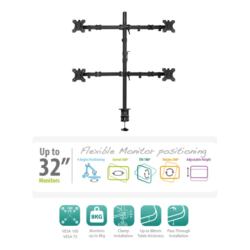 Ewent EW1514 soporte para monitor 81,3 cm (32″) Escritorio Negro