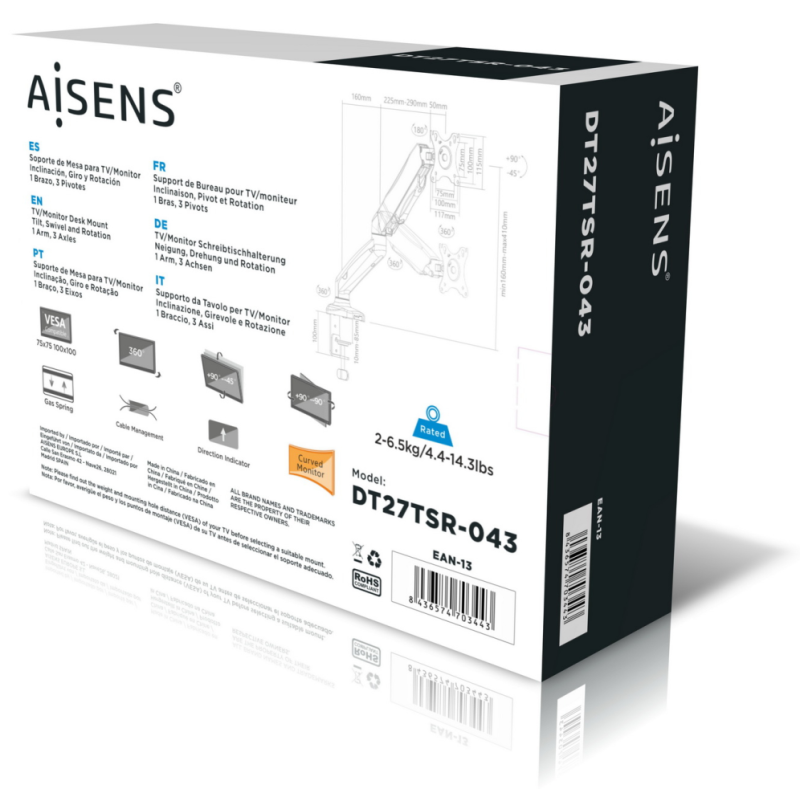 AISENS DT27TSR-043 soporte para monitor 81,3 cm (32″) Negro Escritorio