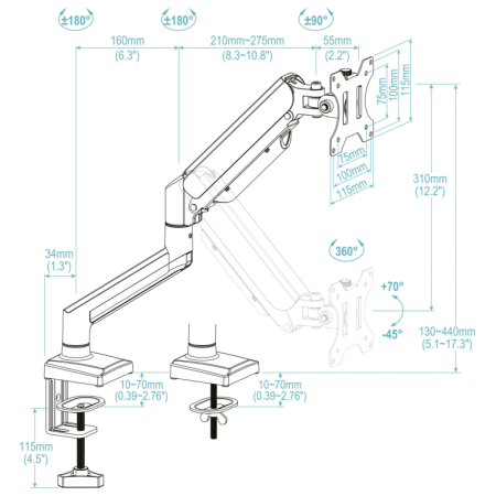 TooQ DB1334TNR-B soporte para monitor 86,4 cm (34″) Escritorio Negro