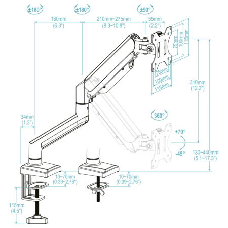 TooQ DB1334TNR-W soporte para monitor 86,4 cm (34″) Escritorio Blanco