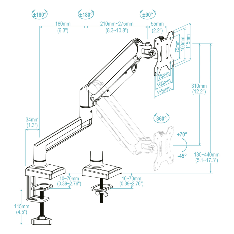 TooQ DB1334TNR-W soporte para monitor 86,4 cm (34″) Escritorio Blanco