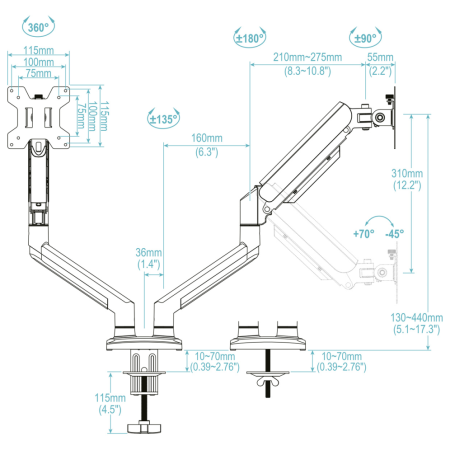 TooQ DB1434TNR-W soporte para monitor 86,4 cm (34″) Escritorio Blanco