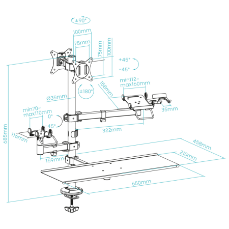 TooQ Soporte de Mesa para TPV/Impresora/Pantallas 17”-32”/Terminal/Lector/Teclado
