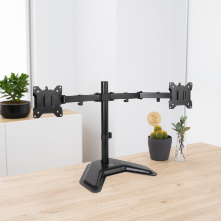 TooQ Soporte de Mesa, Giratorio e Inclinable, para 2 Pantallas de 17”-32”