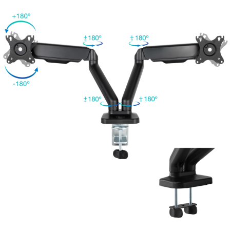 TooQ Soporte de Mesa para 2 Pantallas 17″-32″, Negro