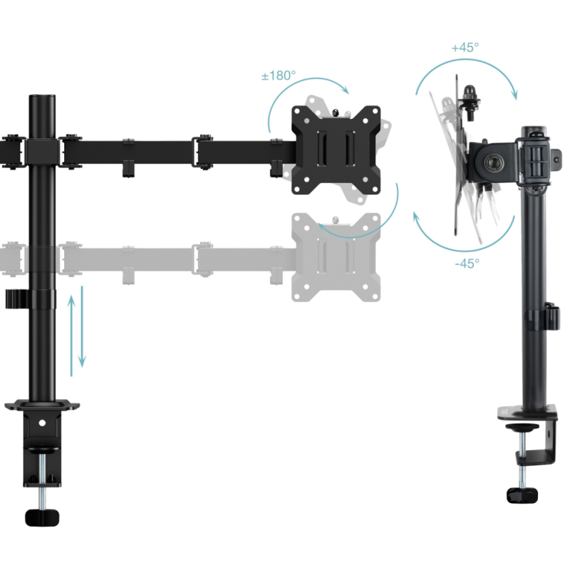 TooQ Soporte de Mesa para 2 Pantallas 17″-32″, Color Negro