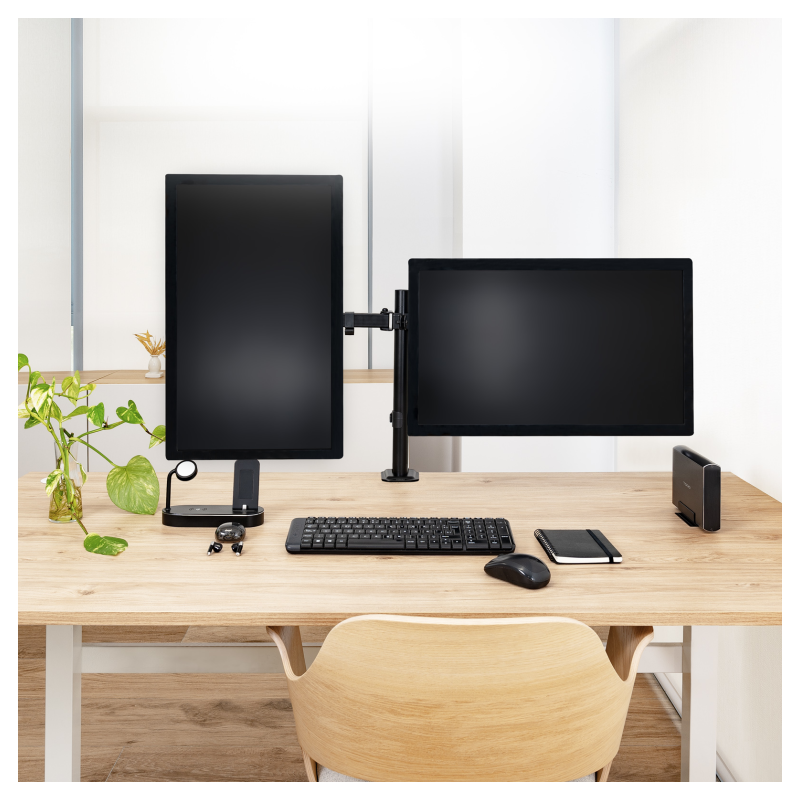 TooQ Soporte de Mesa para 2 Pantallas 17″-32″, Color Negro