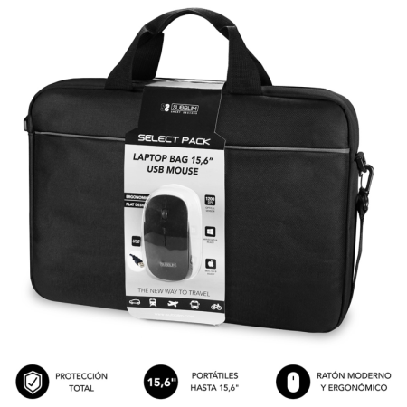SUBBLIM Maletín con Ratón Select Pack Wired Mouse USB + Laptop bag 15,6″