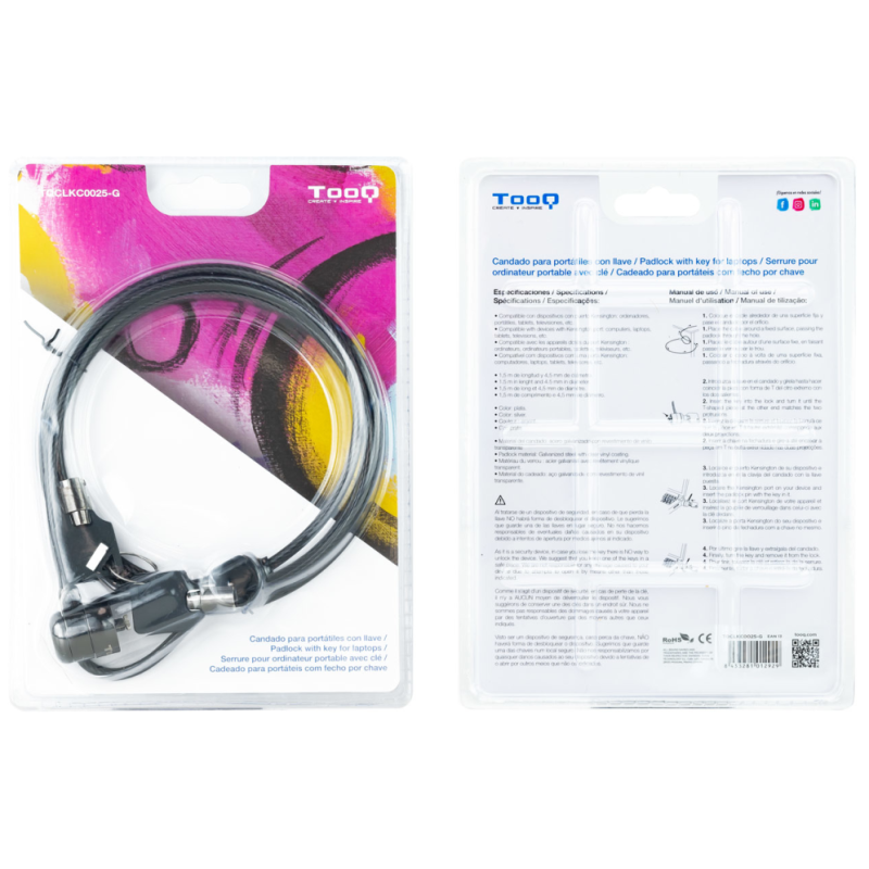 TooQ Cable de Seguridad con Llave para Portátiles 1.5 metros, Gris Oscuro