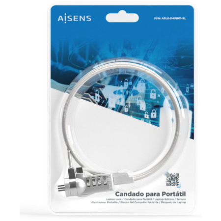 AISENS Cable de Seguridad con Cerradura de Combinacion para Ordenador, Monitor, Portatil 1.5M
