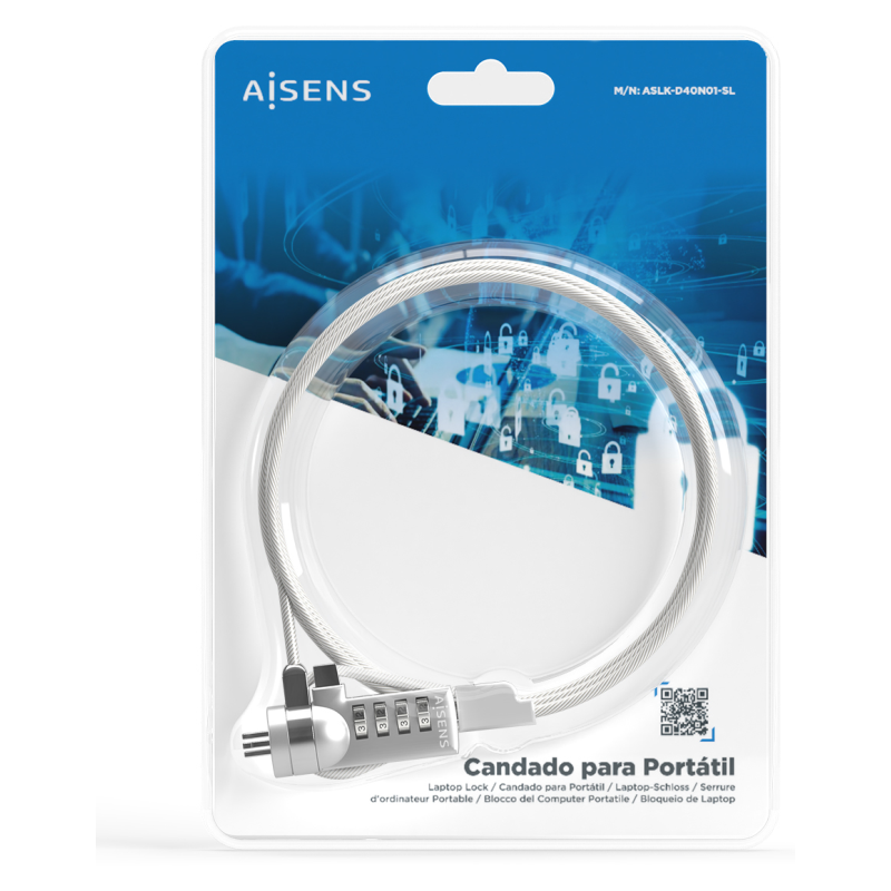 AISENS Cable de Seguridad con Cerradura de Combinacion para Ordenador, Monitor, Portatil 1.5M
