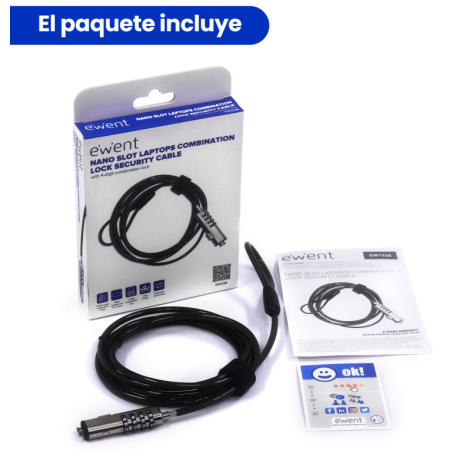 Ewent EW1238 cable antirrobo Negro 1,8 m
