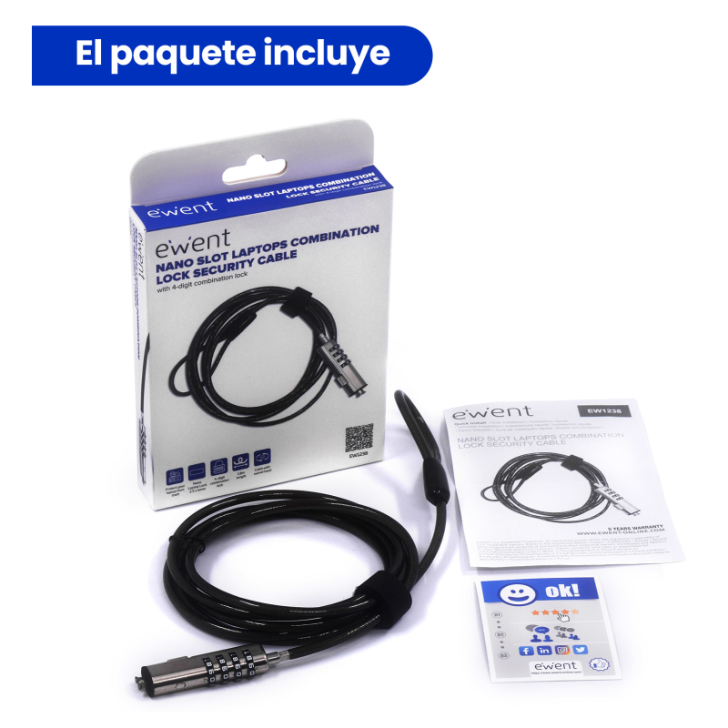 Ewent EW1238 cable antirrobo Negro 1,8 m