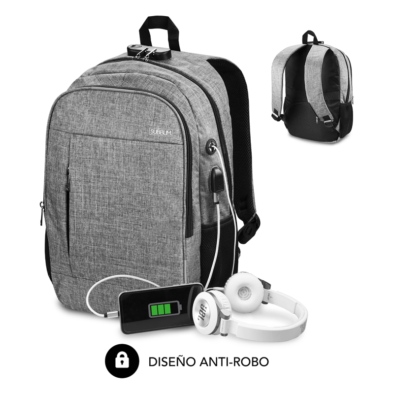 SUBBLIM Mochila para Portátil Urban Lock Backpack 16″ Grey