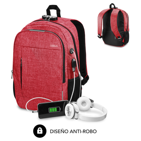 SUBBLIM Mochila para Portátil Urban Lock Backpack 16″ Red