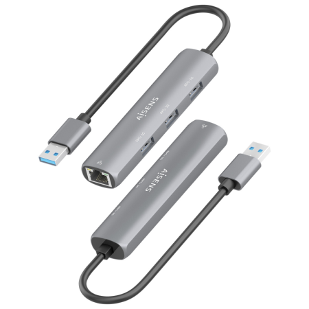 AISENS USB3.0 Dock USB-A A Ethernet Gigabit + Hub 3xUSB-A, Gris, 15cm