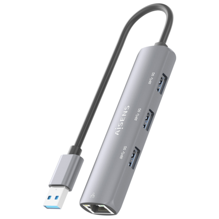 AISENS USB3.0 Dock USB-A A Ethernet Gigabit + Hub 3xUSB-A, Gris, 15cm