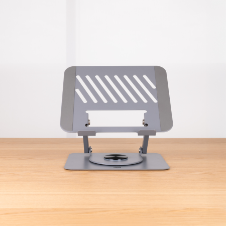 TooQ Soporte Elevador con rotación 360° y ajustable, para dispositivos de 11”-17”, Color Gris Oscuro