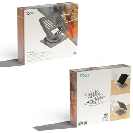 TooQ Soporte Elevador con rotación 360° y ajustable, para dispositivos de 11”-17”, Color Gris Oscuro