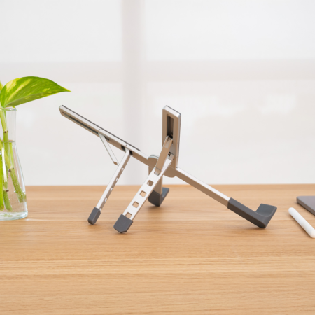 TooQ Soporte elevador plegable de aluminio para portátiles, Plata