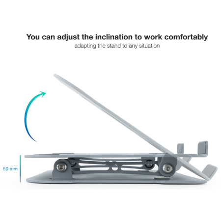 TooQ Soporte Elevador de Aluminio Ajustable Ergonómico para Portátiles, Gris