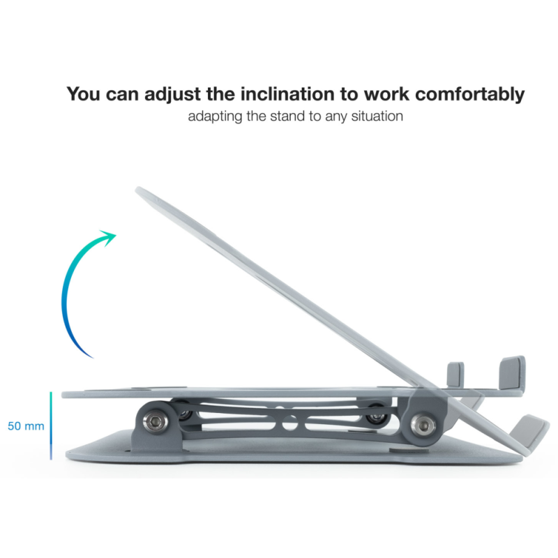 TooQ Soporte Elevador de Aluminio Ajustable Ergonómico para Portátiles, Gris