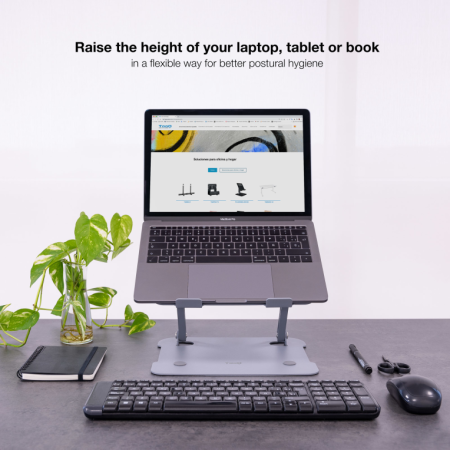 TooQ Soporte Elevador de Aluminio Ajustable Ergonómico para Portátiles, Gris