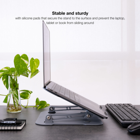 TooQ Soporte Elevador de Aluminio Ajustable Ergonómico para Portátiles, Gris