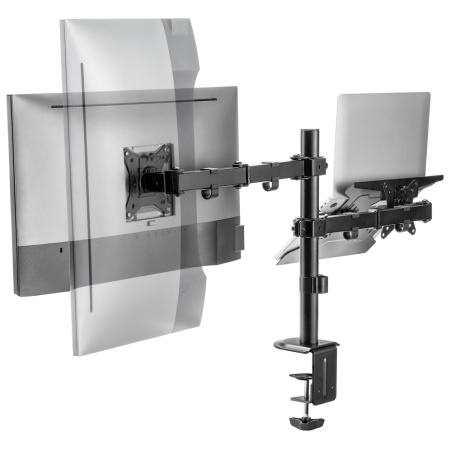 Ewent EW1519 soporte para ordenador portátil Soporte de mesa con estante para ordenador portátil y brazo para monitor Negro 39,6