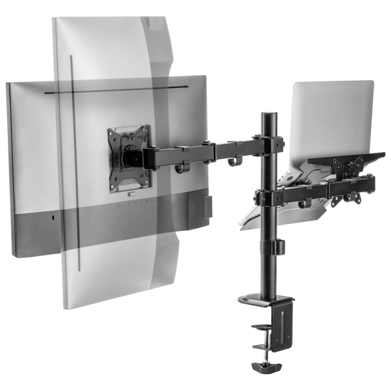 Ewent EW1519 soporte para ordenador portátil Soporte de mesa con estante para ordenador portátil y brazo para monitor Negro 39,6