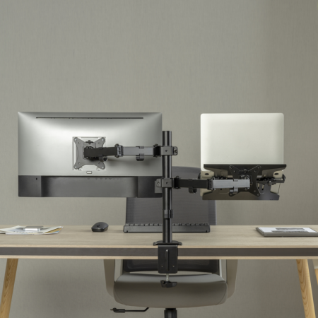 Ewent EW1519 soporte para ordenador portátil Soporte de mesa con estante para ordenador portátil y brazo para monitor Negro 39,6