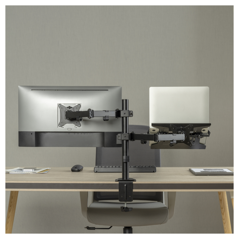 Ewent EW1519 soporte para ordenador portátil Soporte de mesa con estante para ordenador portátil y brazo para monitor Negro 39,6