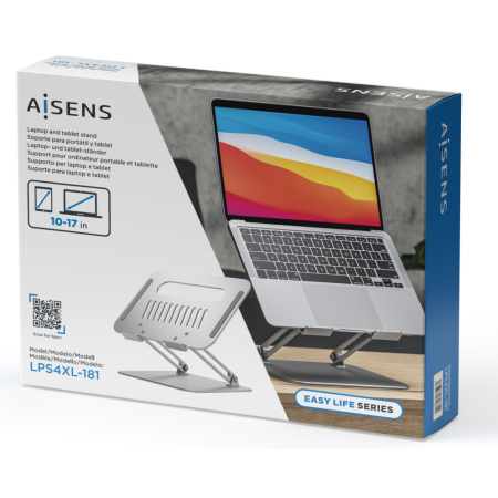 AISENS Soporte de Sobremesa XL 10-17 Ajustable para Portatil / Tablet, Plata