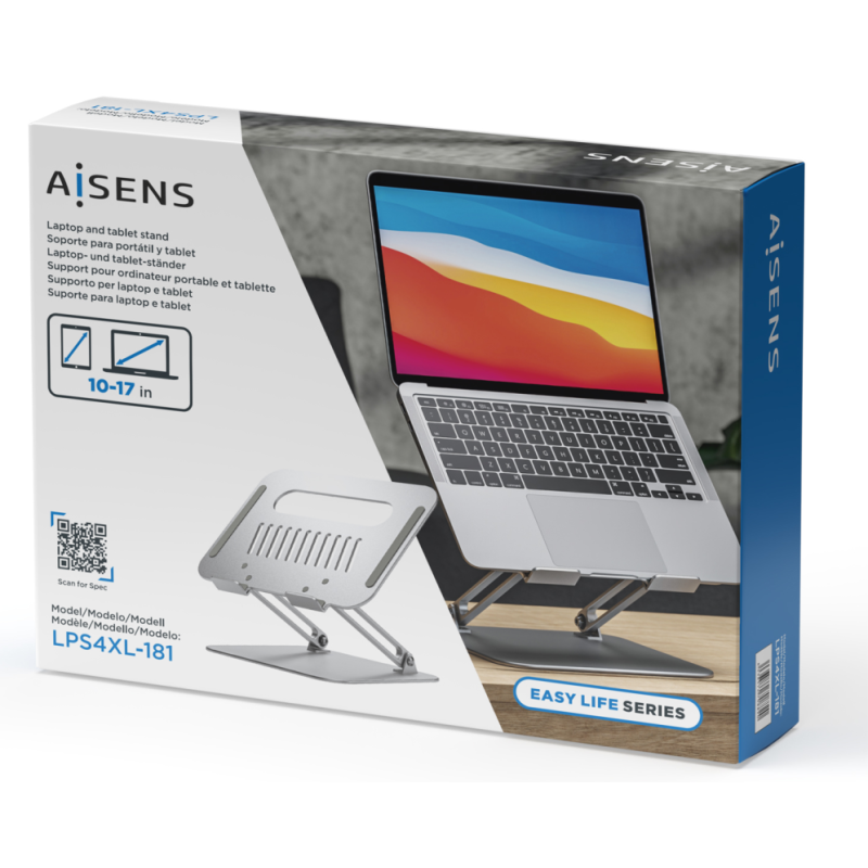 AISENS Soporte de Sobremesa XL 10-17 Ajustable para Portatil / Tablet, Plata