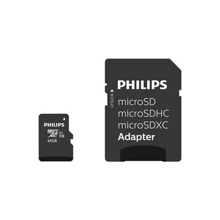 Tarjeta memoria micro sdxc philips 64gb clase 10 + adaptador sd