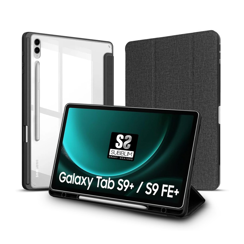 Funda tablet sublim clear shock case para samsung galaxy tab s9+ - s9 fe+ 12.4 pulgadas negra