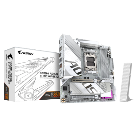 GIGABYTE B850M AORUS ELITE WIFI6E ICE Placa Base - Procesadores AMD Ryzen Serie 9000, 12+2+1 fases VRM digitales, hasta 8200MHz 