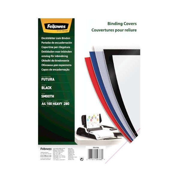 PACK 100 PORTADAS POLIPROPILENO NEGRO 450 MICRAS A4 FELLOWES 54772