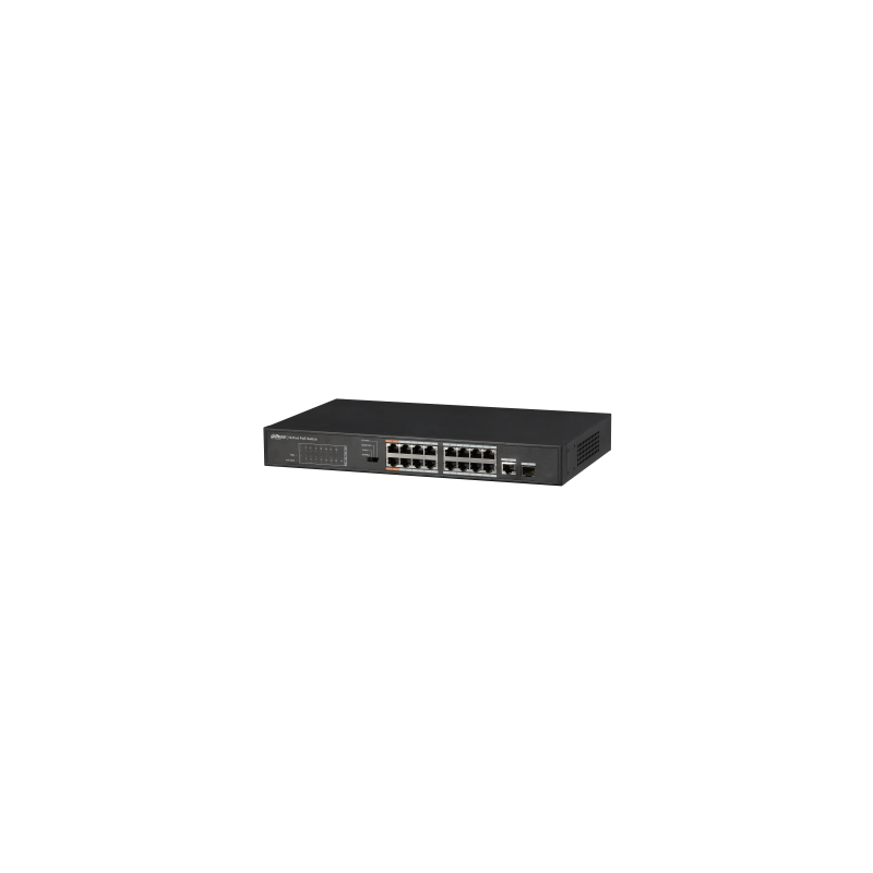 DH-PFS3117-16ET-135: DAHUA SWITCH POE+ NO GESTIONABLE L2, 17 PUERTOS, 16 RJ45 10/100M POE + 1 PUERTO COMBO GIGABIT RJ45/SFP, 135